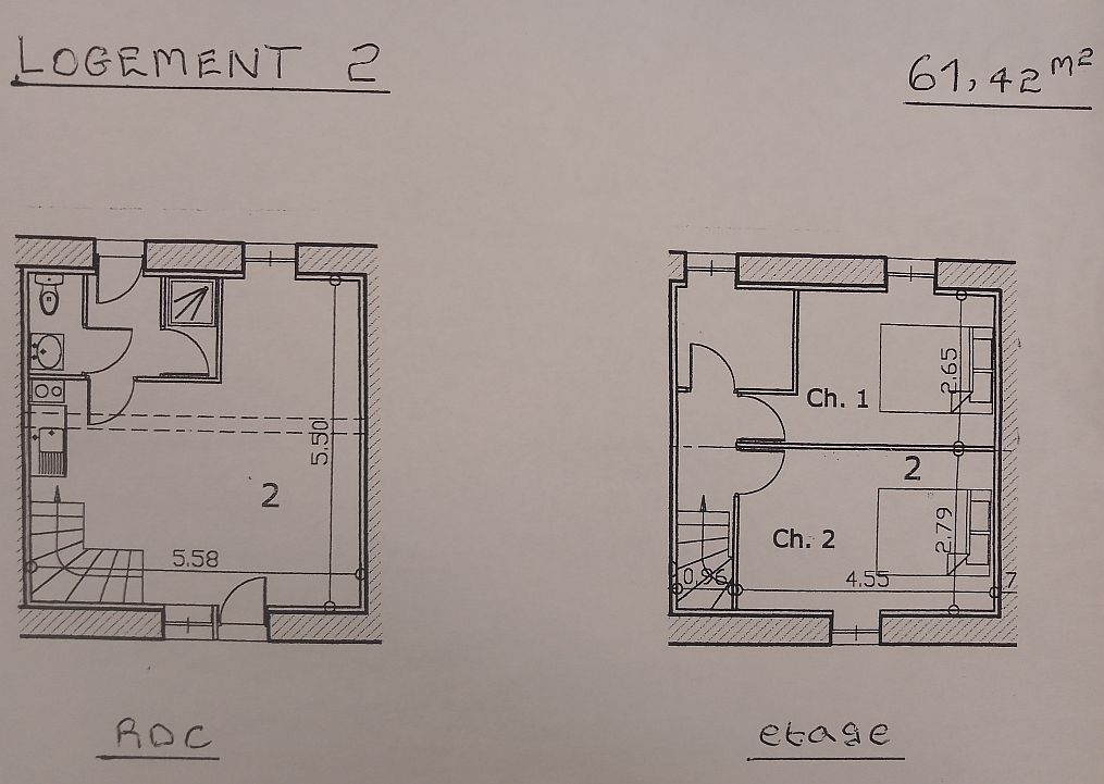 Plan apartment two 61 square meters